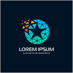 ninja star negative space with network design. technology digital concept - vector