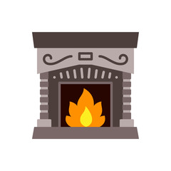 Fireplace fire christmas single color vector icon