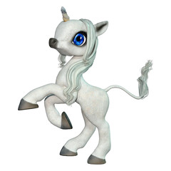 Obraz premium 3D Rendering Fairy Tale Little White Unicorn on White
