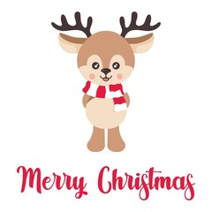 cartoon cute deer with scarf and text vector