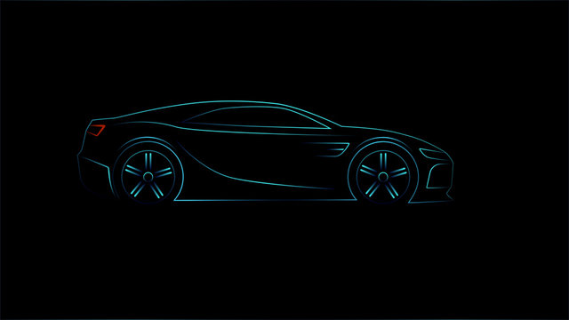 Stylized silhouette sports car. Template vector isolated car on black background, isolated, side view. Vector illustration.