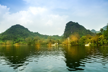 Vietnam countryside landscape in the dawn.