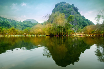 Vietnam countryside landscape in the dawn.