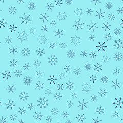 Snowflakes in different shapes and forms. Merry Christmas and New Year seamless vector pattern. Colorful background for Xmas.