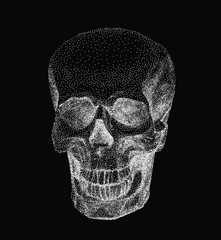 Skull full face from digital dots on transparent background. Pointillism