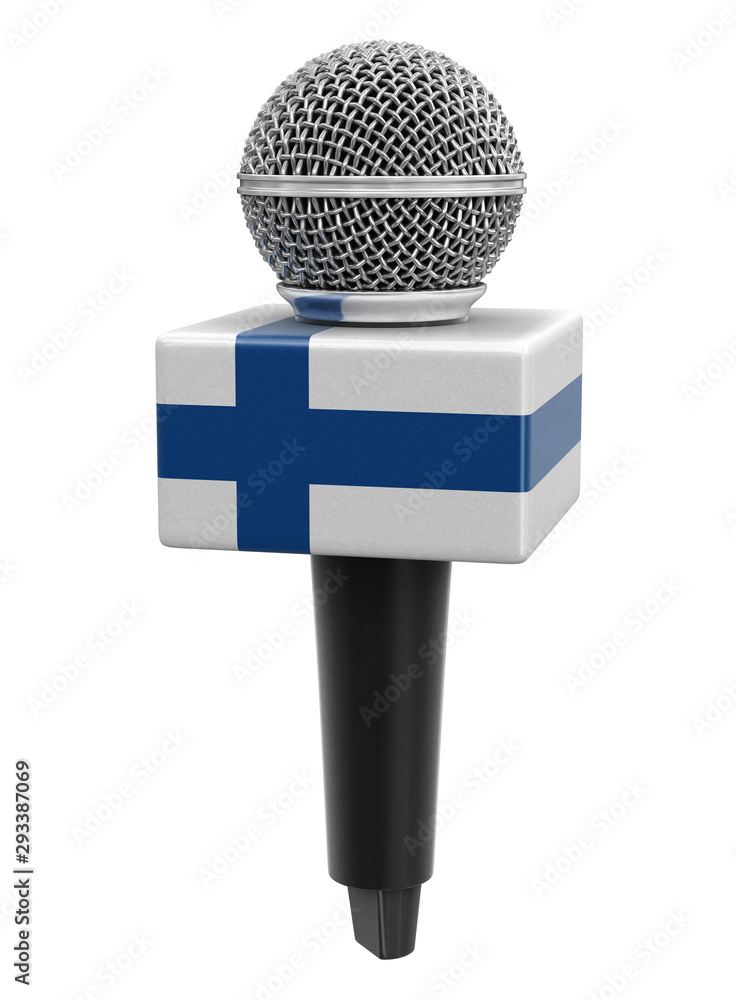 Poster microphone with finnish flag. image with clipping path