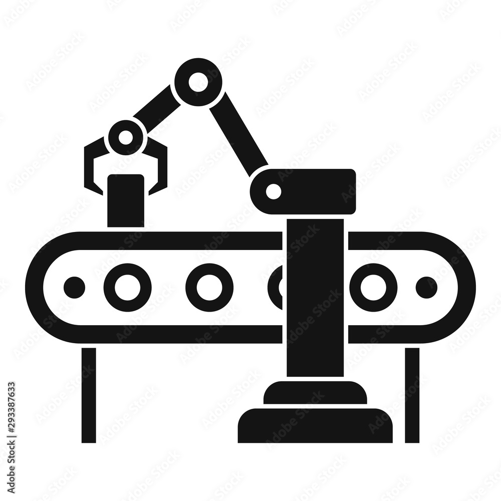Poster robot hand assembly line icon. simple illustration of robot hand assembly line vector icon for web d