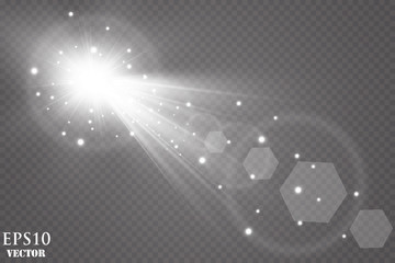 Sunlight on a transparent background. Glow light effects.Star flashed sequins. Sun glare on transparent background. the lens sparkles.Vector transparent sunlight special lens flare light effect