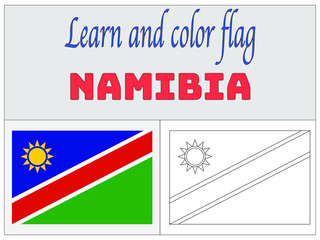 Namibia National flag Coloring Book for Education and learning. original colors and proportion. Simply vector illustration, from countries flag set.