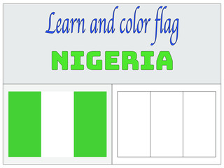 Nigeria National flag Coloring Book for Education and learning. original colors and proportion. Simply vector illustration, from countries flag set.