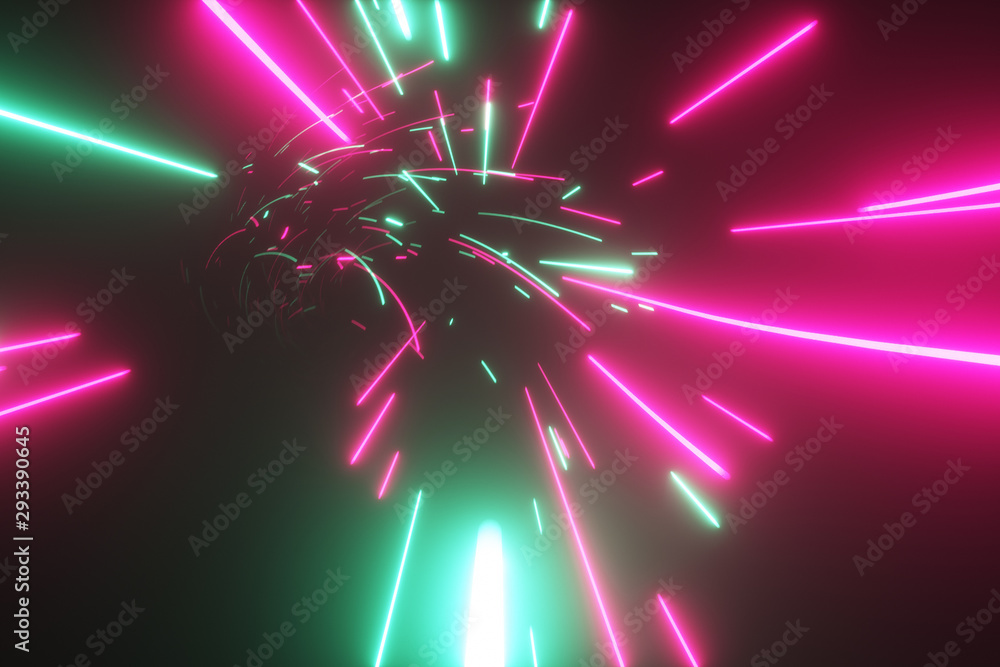 Poster futuristic digital technological abstract flight in a bright tunnel with luminous internet lines for