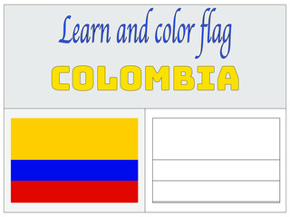 Obraz na płótnie Canvas Colombia National flag Coloring Book for Education and learning. original colors and proportion. Simply vector illustration, from countries flag set.