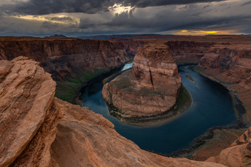 Horseshoe Bend at sunset, meander of Colorado River in Page, Arizona, USA