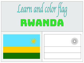  Rwanda National flag Coloring Book for Education and learning. original colors and proportion. Simply vector illustration, from countries flag set.
