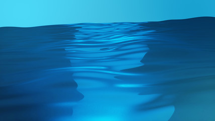Transparent clean water line in slow motion fills the screen. Water splashing and waving slow motion, liquid surface wave close up. 3d illustration