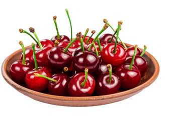 Ripe cherry in a plate on a white background