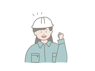 ヘルメットを被った女性　　ガッツポーズ