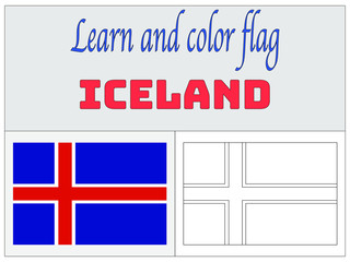 Iceland National flag Coloring Book for Education and learning. original colors and proportion. Simply vector illustration, from countries flag set.