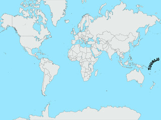 Fototapeta premium Tuvalu Silhouette on Global world map with all continents europe, africa, asia, america, geolocation and contour. original colors and proportion. Vector illustration eps10, from countries set.