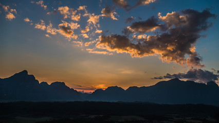 Beautiful sunset on the mountains in laos