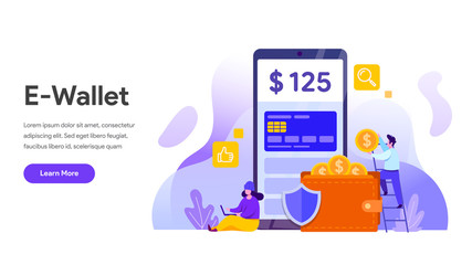 E-Wallet Concept. Financial technology and Business investment Isometric Illustration. Template for anding page, template, ui, web, homepage, poster, banner, flyer
