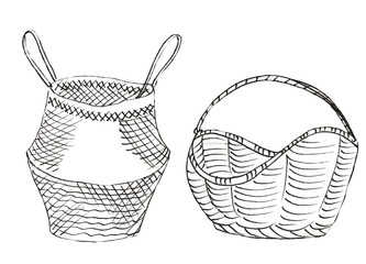 2 wicker old baskets in white and black colors