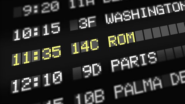 Departure Board at Airport - Destination Rome in Italy