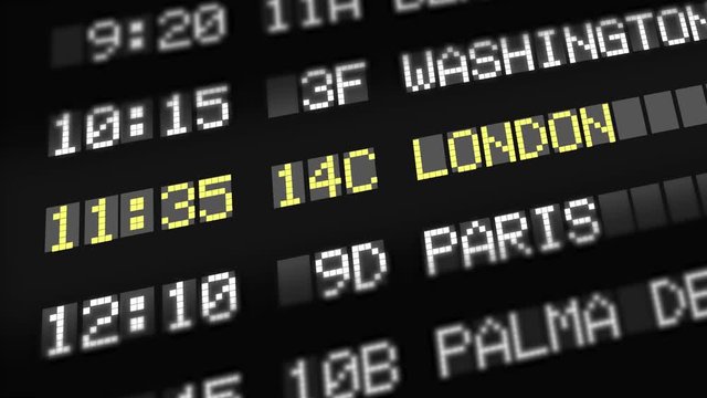 Departure Board at Airport - Destination London in England