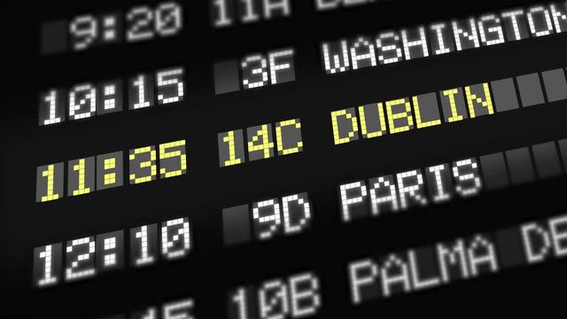 Departure Board at Airport - Destination Dublin in Ireland