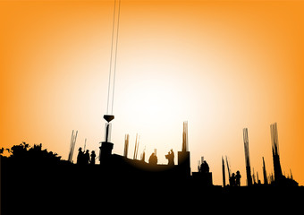 Silhouette of site construction background