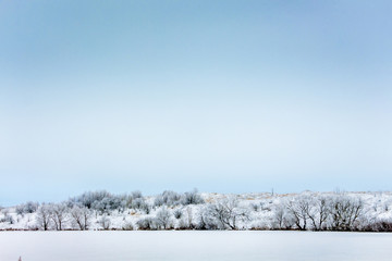 Winter landscape with snowy trees and high blue sky_
