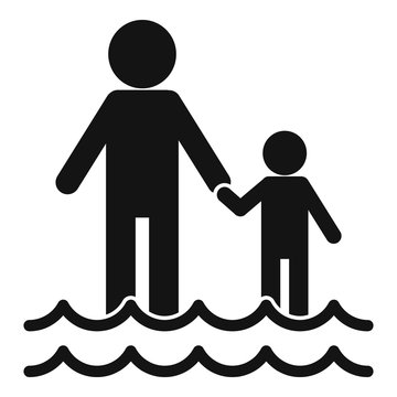 Family after flood icon. Simple illustration of family after flood vector icon for web design isolated on white background