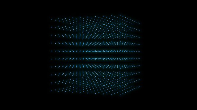 Wireframe polygonal element. 3D cube with dots abstract HUD motion graphic. Available in 4K video render footage.