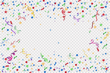 Colorful ribbon and confetti, isolated on transparent background - Vector