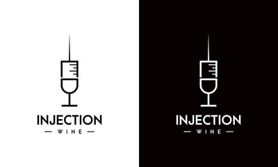 Unique and creative logo of injection and wine with black background - EPS10 - Vector.