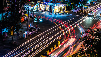 Busy streets at night in Cambodia