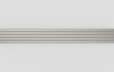 3d rendering. Abstract Long metal silver bars row on gray wall background.