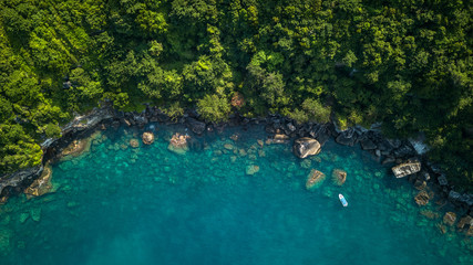 Island cliffs from the top, detail, forrest in Phu Quoc Vietnam