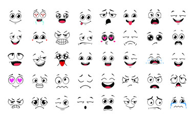 Cartoon faces. Set of Emoticons. Emoji. Smile icons. Isolated vector illustration on white background