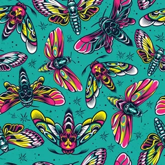 Poster Im Rahmen Vintage colorful insects seamless pattern © DGIM studio
