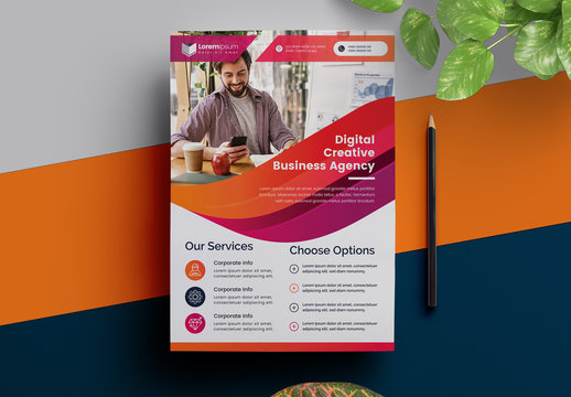 Corporate Business Flyer Layout with Abstract Waves
