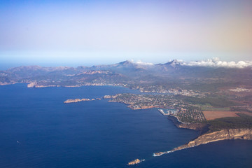 aerial view of Mallorca island in sea