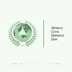 Green orange World Civil Defence Day with a symbol of rice surrounding the earth and a triangular symbol