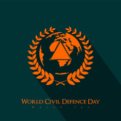 Green orange World Civil Defence Day with a symbol of rice surrounding the earth and a triangular symbol