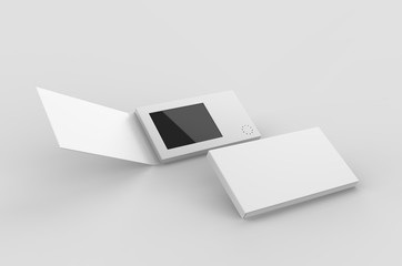 Blank  LCD Video Mailer Card And Brochure For branding. 3d render illustration.