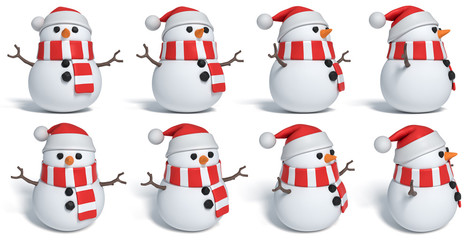 Snowman set on white background. marry christmas. Graphic element for cards for New year and Christmas. 3d rendering