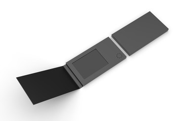 Blank  LCD Video Mailer Card And Brochure For branding. 3d render illustration.