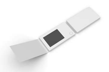 Blank  LCD Video Mailer Card And Brochure For branding. 3d render illustration.