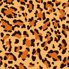 Seamless pattern with leopard skin design.  Exotic animal jaguar, leopard, cheetah, panther fur. Vector illustration. Endless camouflage background.