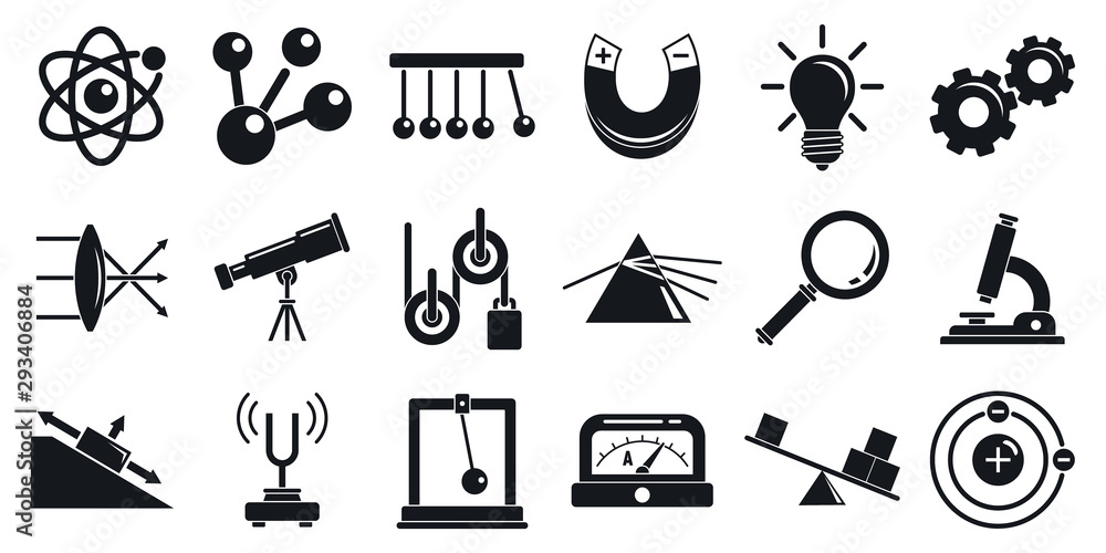 Poster physics icons set. simple set of physics vector icons for web design on white background